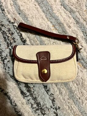 Dooney & Bourke Cream Canvas Wristlet with Brown Trim